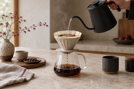 Pour-over coffee brewing with a gooseneck kettle